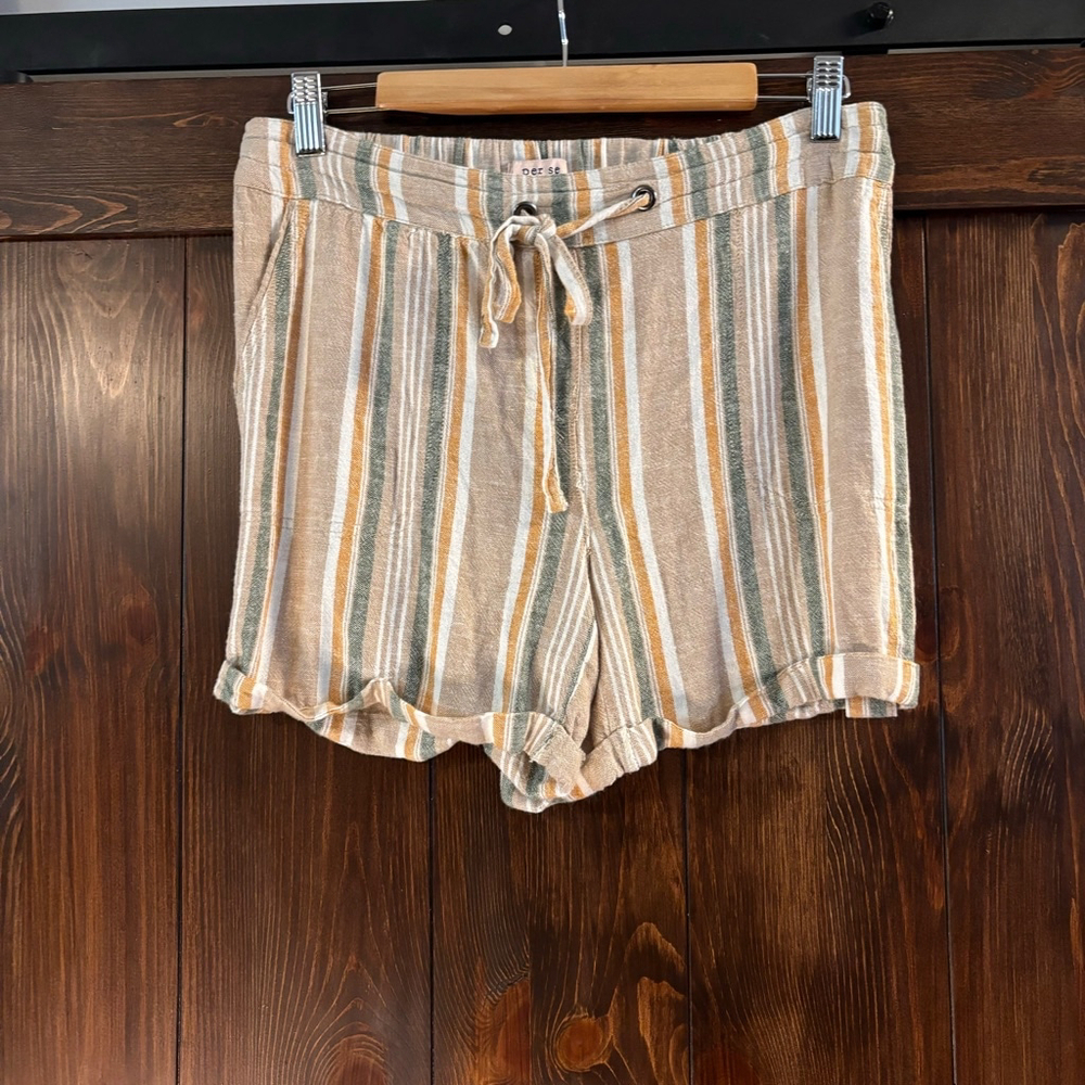 Per Se Medium Casual Brown Cuffed Drawstring Shorts NWT